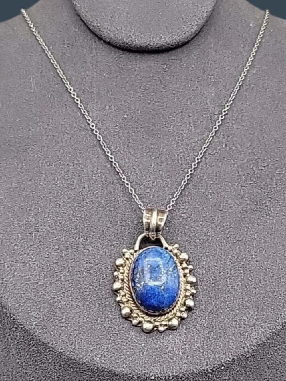 Sterling Silver & Lapis Lazuli Bubble Pendant Necklace 925 18" Chain 8.78 grams - Picture 9 of 14
